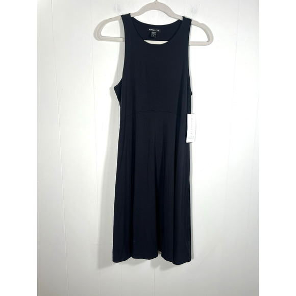 Athleta Santorini Thera Dress High Neck Fit Flare Empire Waist Black Medium New - Picture 1 of 15